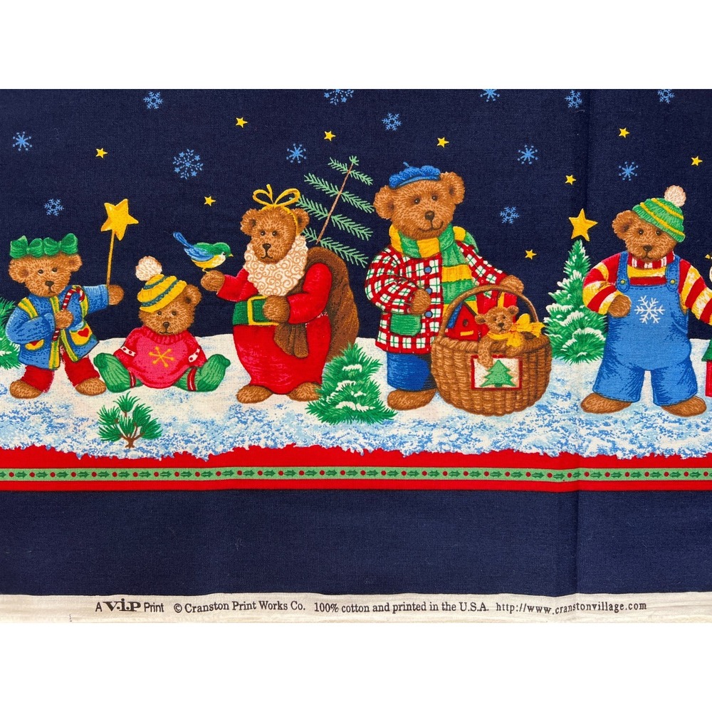Fabric -VTG Cranston VIP Teddy People Christmas All In A Row Border Panel 56x58"